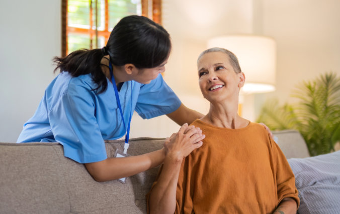 elderly looking at caregiver